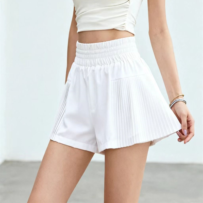 Summer High-Waisted Quick-Drying Sports Shorts for Women, Two-Piece Pleated Loose Fit for Fitness, Running, Yoga, Breathable, White Style Summer High-Waisted Quick-Drying Sports Shorts for Women, Two-Piece Pleated Loose Fit for Fitness, Running, Yoga, Breathable, White Style