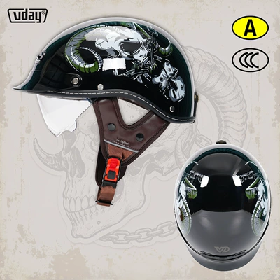 Motosiklet kaskı (dəbilqə) electric motorcycles, 3C certified, suitable - vq-3-glossy-black-batwing-m-52-54cm-transparent-black-tea-lens
