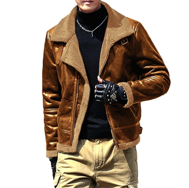Herrenbekleidungsprodukte auf Lager, Herrenjacke aus Lammwolle mit integriertem Pelz, Wildlederjacke mit dickem Pelz, heiße Bestellung_voghion.com