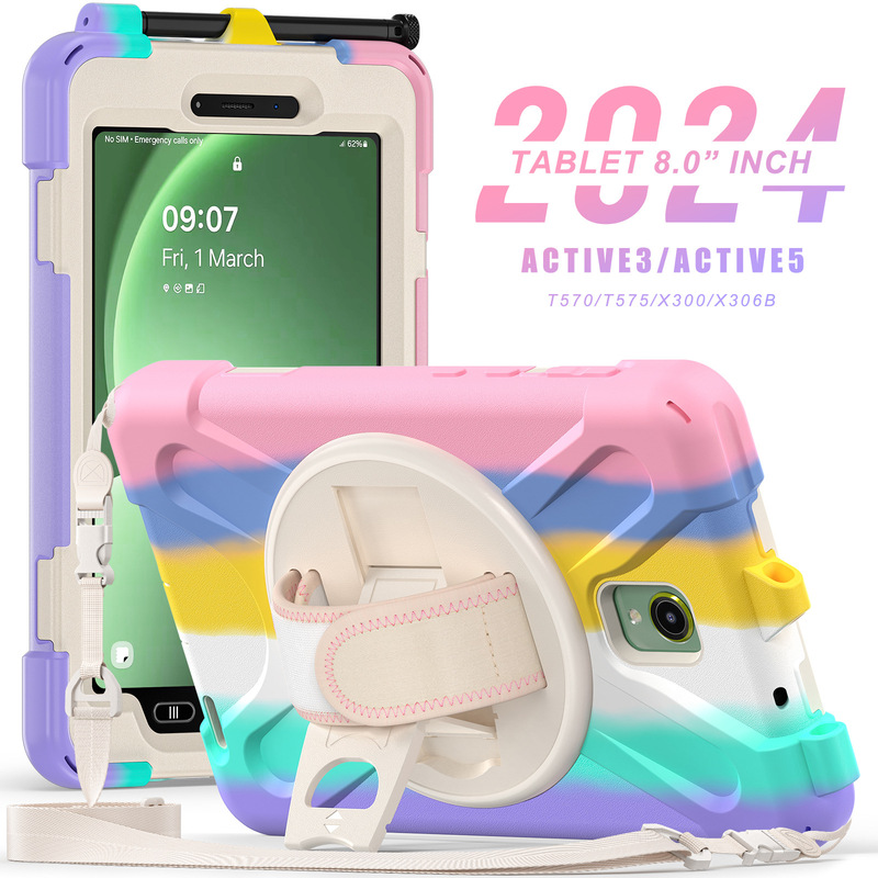 For Samsung Active5 Tablet Protective Cover Active3 Silicone Rotating Bracket X300 Children's Drop-resistant Hard Shell For Samsung Active5 Tablet Protective Cover Active3 Silicone Rotating Bracket X300 Children's Drop-resistant Hard Shell