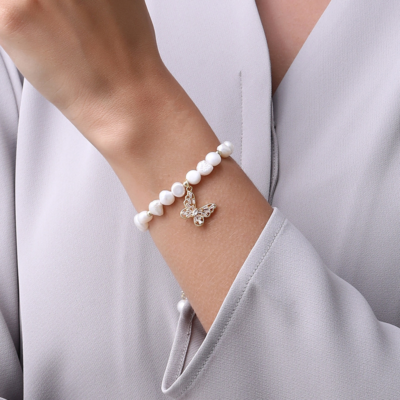 Fashion Butterfly Pearl Inlay Zircon Bracelets 1 Piece