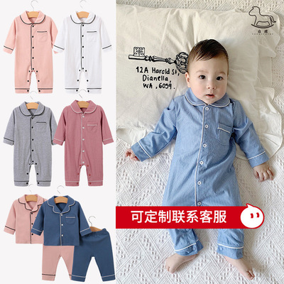 2021新款婴儿连体衣春秋夏家居睡衣服装新生儿棉质韩版爬爬服现货|ru