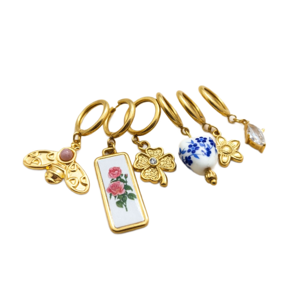 Diseño único retro nicho de alta sensación pendientes de acero inoxidable flores animales pendientes irregulares joyas de lujo ligero