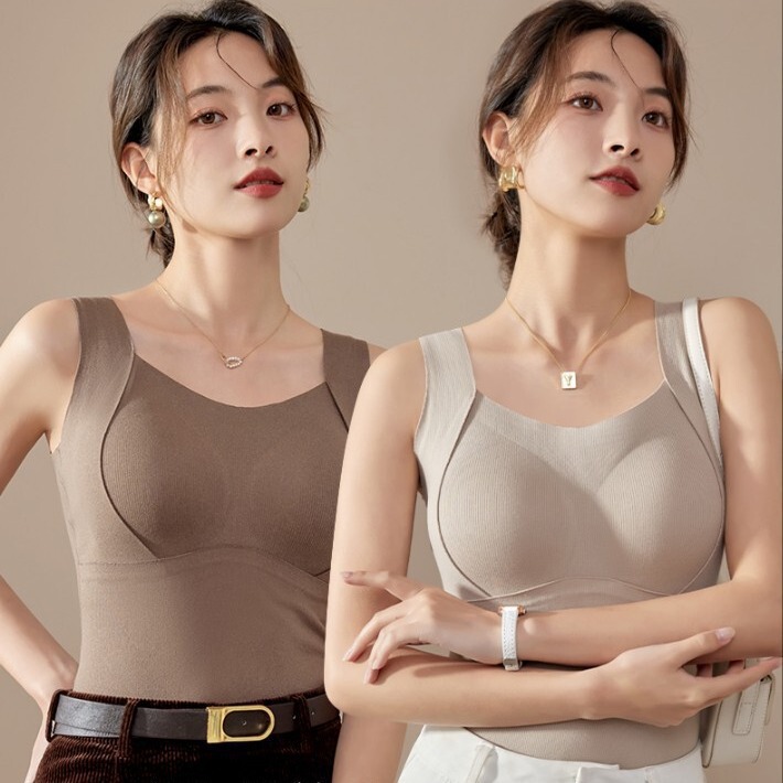 New Cashmere Thermal Vest for Women All-In-One with Chest Pad Fixed Cup Autumn and Winter Velvet Thickeneded One-Piece Bottoming Shirt