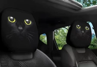 car headrest cover, TEMU can be | Universal seat cover - black-cat-double-sided-printing-1-piece