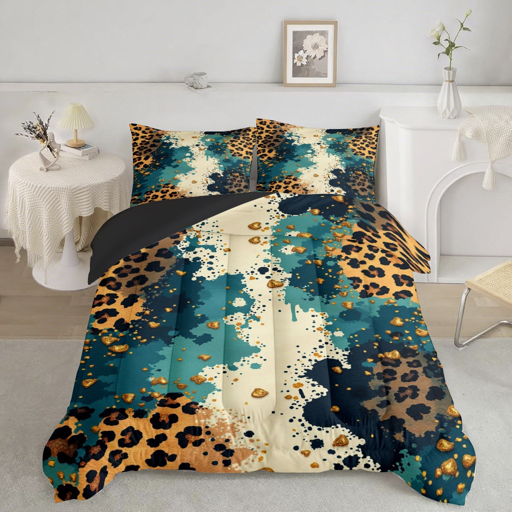 TEMU / JIT nuevo producto multicolor leopardo impresión digital HD 180gms edredón conjunto de ropa de cama