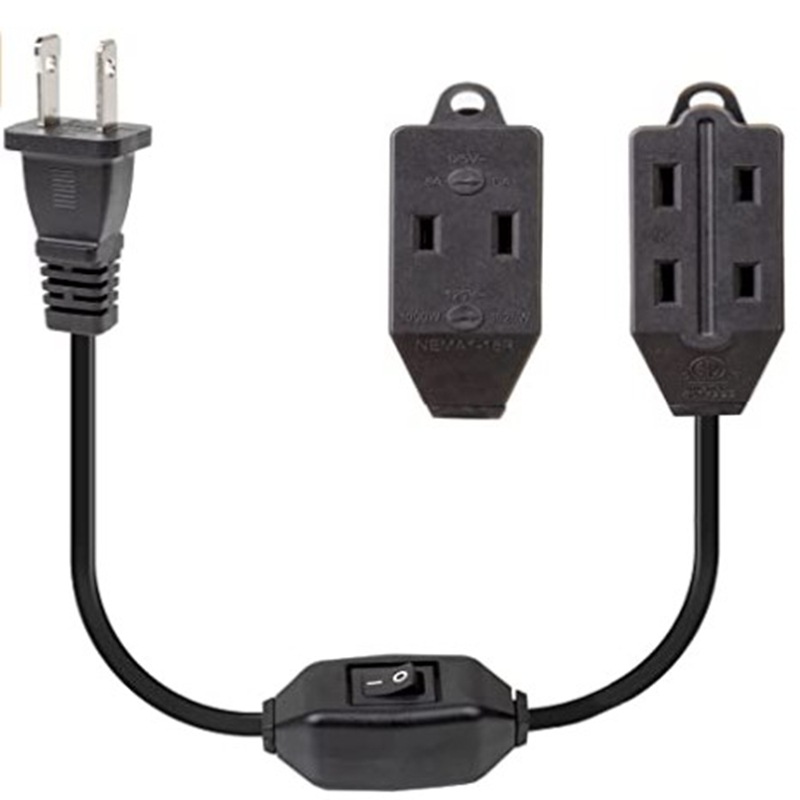 美规二插6A 12A开关双面插座电源连接线UL2*18AWG 美标电器延长线