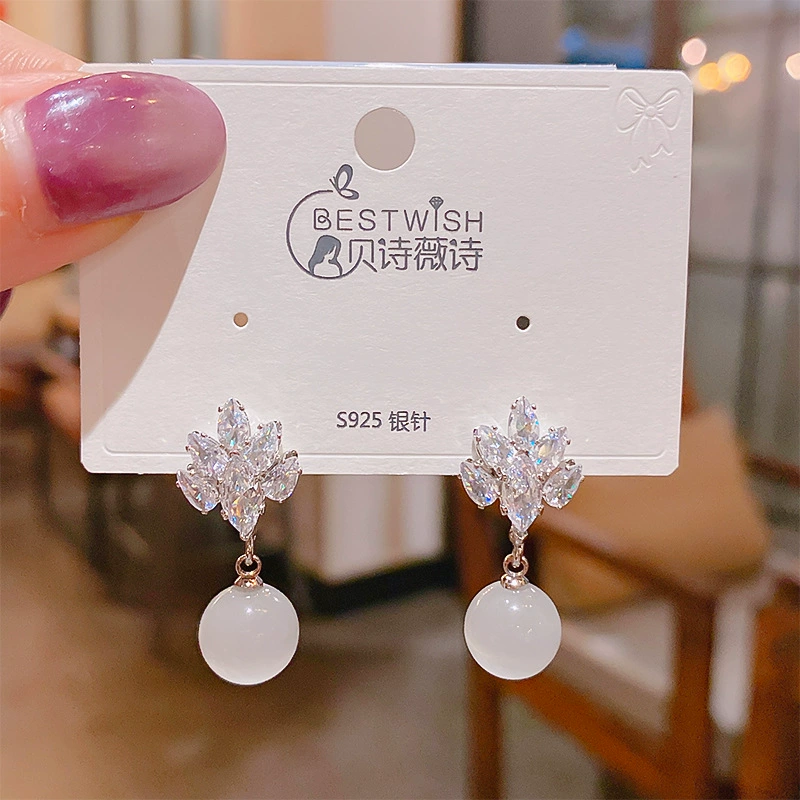 Летняя изысканная серебряная игла, fashionable цирконий, милые серьги, образец серебро 925, глаз кота