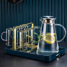 彩色玻璃杯带把手柄耐热透明家庭喝水杯子客厅茶杯套装家用待客