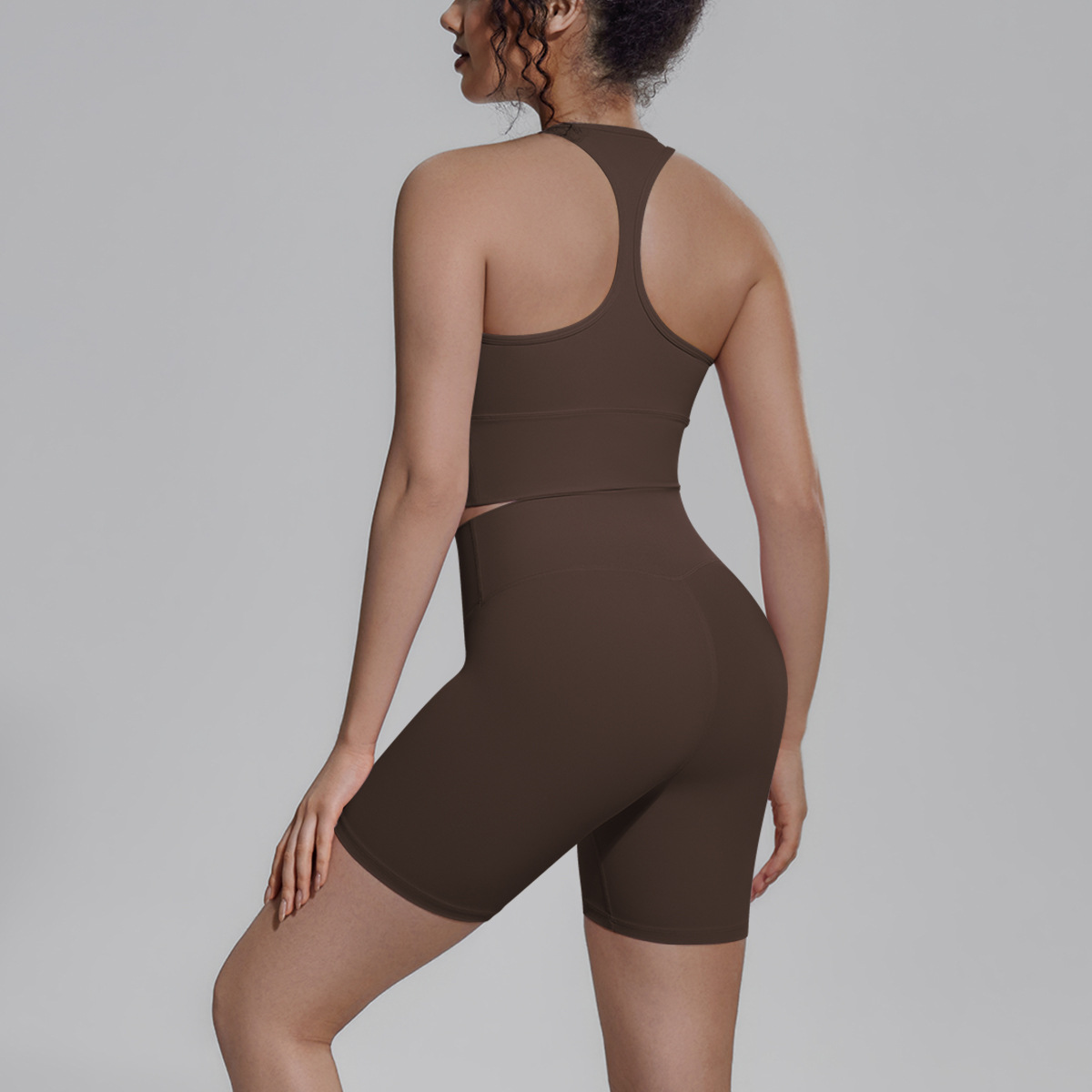 Cross-border sólido doble cara brocade belleza de espalda ajustado y transpirable traje de yoga conjunto de entrenamiento deportivo correr fitness dos piezas conjunto de mujeres image 21
