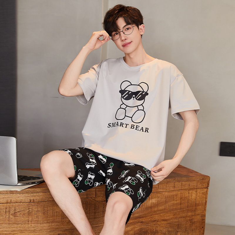 2024 nuevo pijama hombre manga corta cuello redondo dibujos animados sueltos chicos chicos adolescentes ropa de casa set hombre