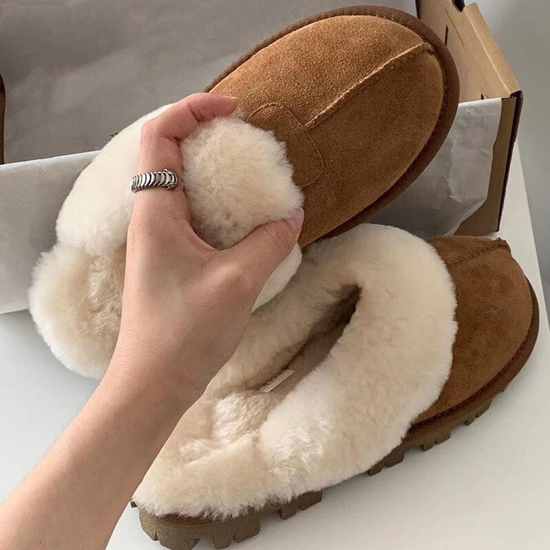 2025 New Autumn and Winter Snow Boots for Women, Furry Casual Versatile Slippers for Outer Wear, Toe-Toe Flats Wool Women's Shoes