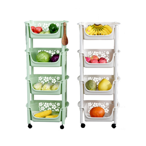 Kitchen Vegetable Shelf Multi-functional Standing with Wheels Portable Cart Home Storage Plastic Organizer Wholesale