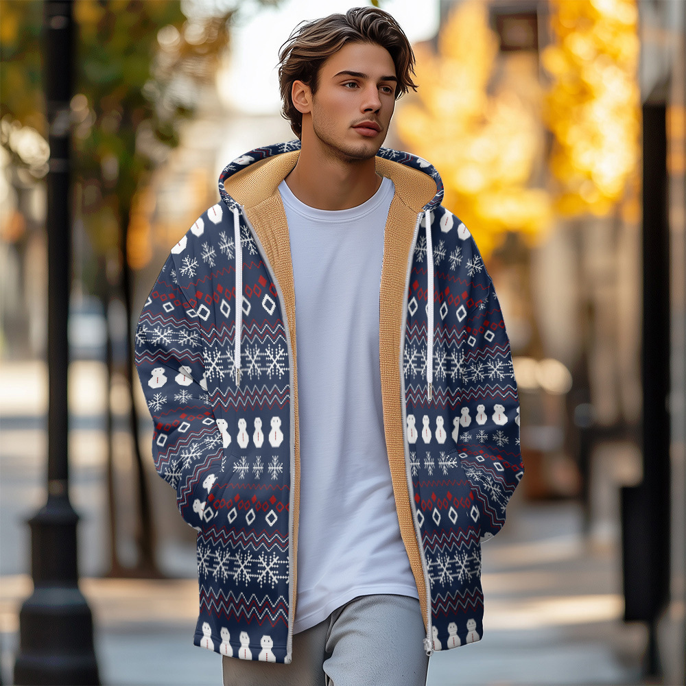 Neue britische Baumwolljacke mit plüschiger, bequemer, trendiger, lässiger Reißverschlusstasche und 3D-bedrucktem Kapuzenoutfit für Männer_voghion.com