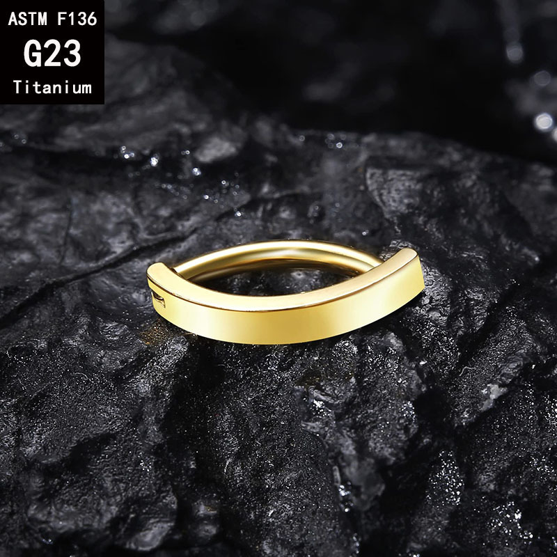 G23 Titanium Arc Curved Bar Navel Buckle Fine Polishing Belly Button Ring F136 Titanium Alloy Body Piercing Jewelry Gold with Crystal detail image 9