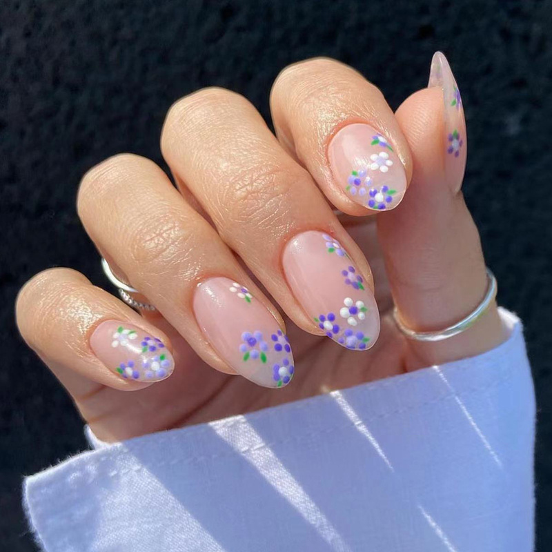 Foreign Trade Girl Purple Simple French Round Armor Flower Sweet Wear Armor Nail Patch Finished Products Wholesale Removable Foreign Trade Girl Purple Simple French Round Armor Flower Sweet Wear Armor Nail Patch Finished Products Wholesale Removable