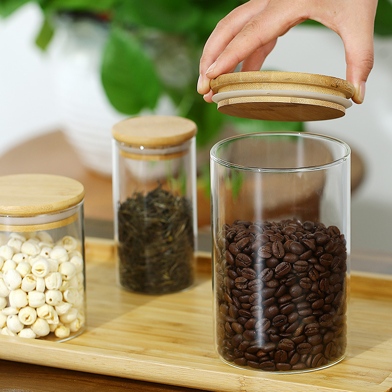 Condimento almacenamiento sellado lata de té redonda alta borosilicona vidrio transparente resistente a altas temperaturas gran capacidad sellado tanque de almacenamiento