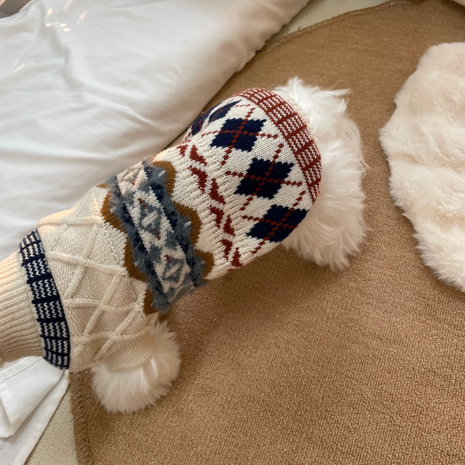 Herfst en winter truien voor huisdieren hondenkleding kleine honden en katten Fair Isle ruitpatroon retro Britse stijl