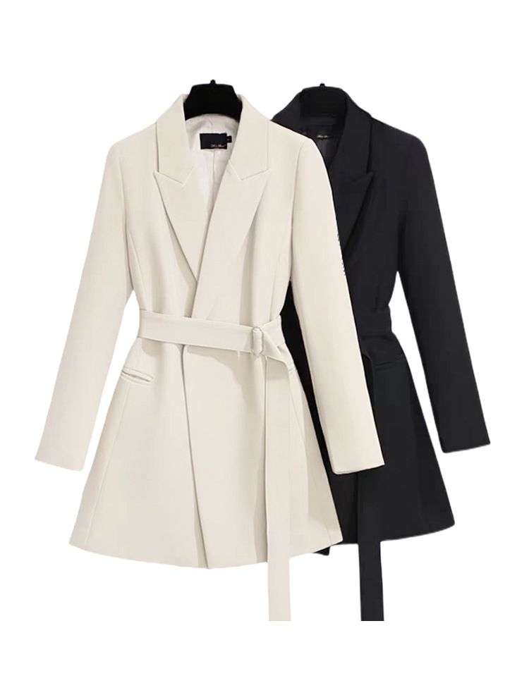 420g Weight Blazer Outerwear Type Long Sleeve Sleeve Length Tie Placket Type Polyester Fabric Type Coat Tops Type Office Occasion Turndown Neckline Slim Fit Type Solid Color Pattern Spring, Autumn Season Women's Gender Belt Design Business Style Women's Coat Long Sleeve Blazers Belt Business Solid Color