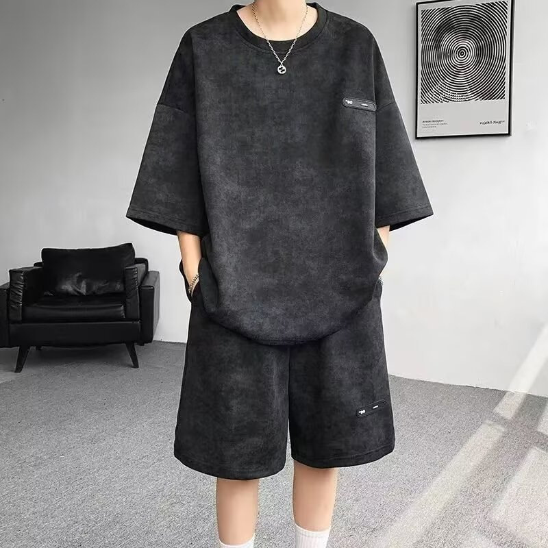 Summer Suit Men's Niche Design Tie-Dye Three-Quarter Sleeve T-Shirt Shorts Trendyy Cool and Handsome Plus Size Men's Clothing Set