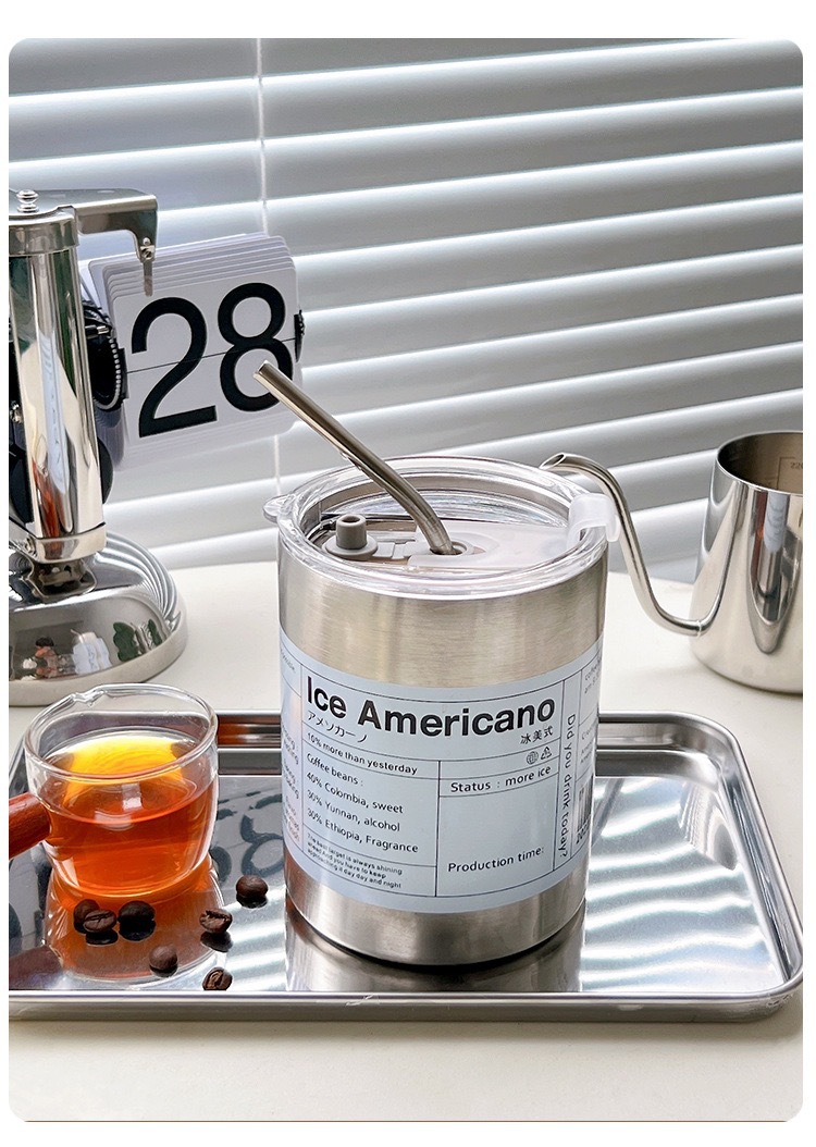 Çapraz Sınır Amerikan Tarzı 304 Paslanmaz Çelik Termos Bardak İns Kahve Bardağı Niş Ürün Büyük Kapasite Taşınabilir Pipet ile Minimalist Çift İçecek Bardağı