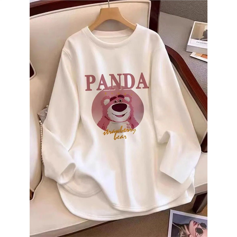 徳絨磨毛丸首長袖tシャツ女性の中の長さは厚い白い中に底のシャツの上着を掛けます。|undefined
