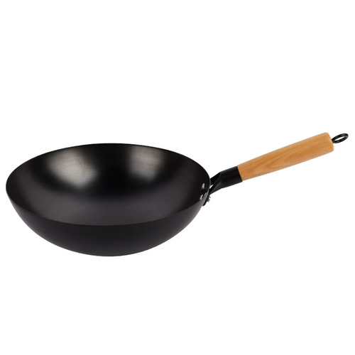 Household old-fashioned wok, women's lightweight special uncoated non-stick pan, round bottom nitride iron pan