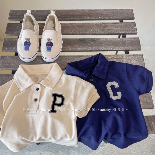 Children's clothing 2024 summer Korean version for boys and girls piqué cotton embroidered polo shirt T-shirt children's short-sleeved T-shirt 122261