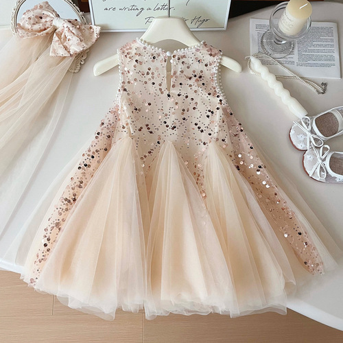 Summer 2025 Children's Net Dress for Girls, Sleeveless Girl Fashion, Trendy Backless Princess Dress