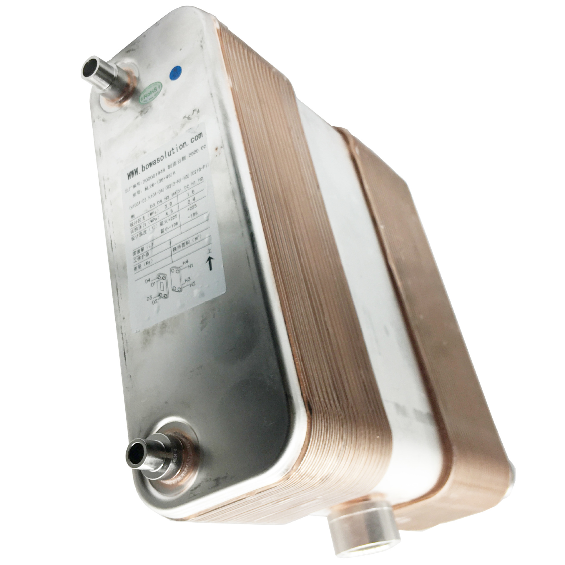 0.83Nm3/min除湿专用板换用作便携式冷干机蒸发器，匹配8P空压机