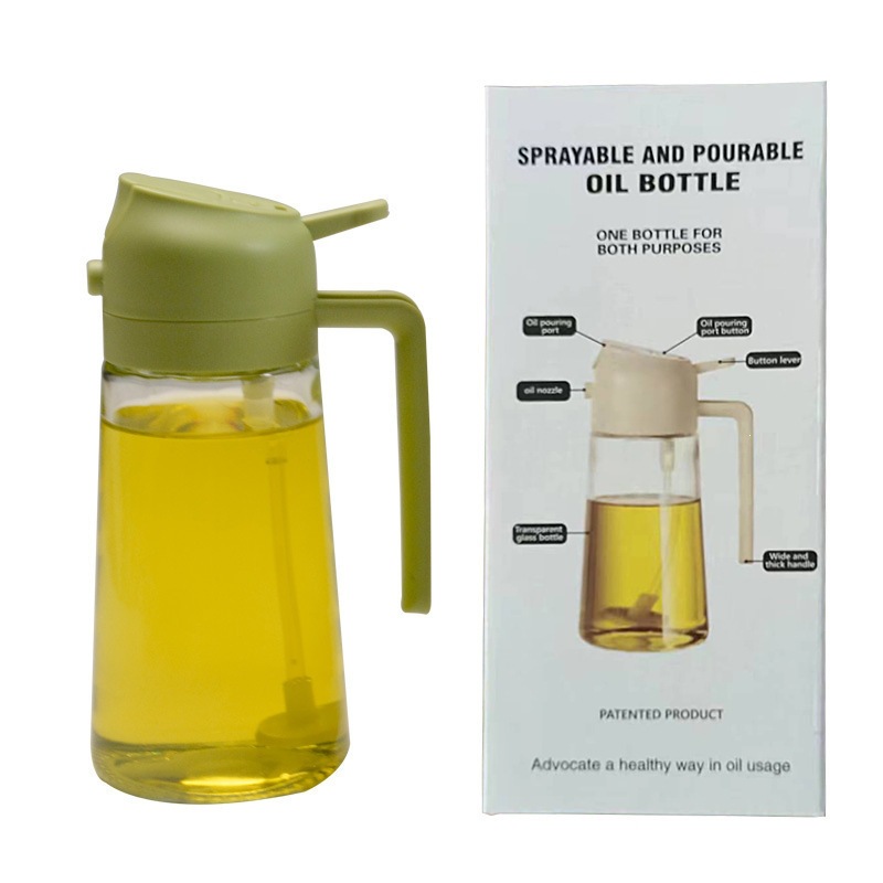 Botella de pulverización de aceite de vidrio 2 en 1 botella de pulverización de aceite sin colgar botella de pulverización de aceite doméstica botella de pulverización de aceite de cocina