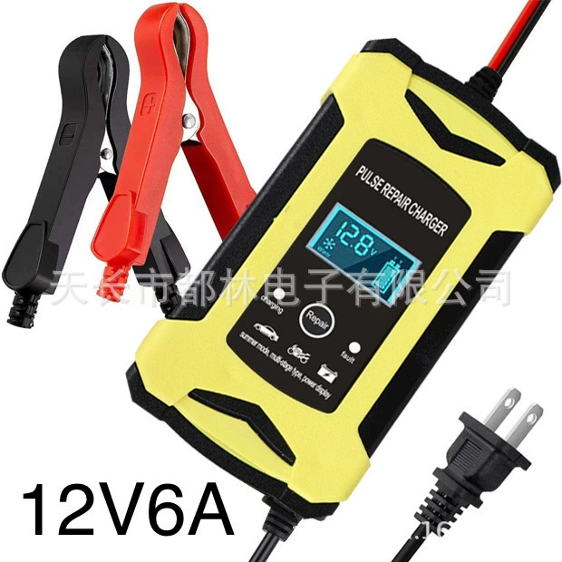 Зарядное устройство для автомобильных свинцово-кислотных аккумуляторов 12В 6А 10Ач-120Ач, для мотоциклов, 110-240В, с дисплеем