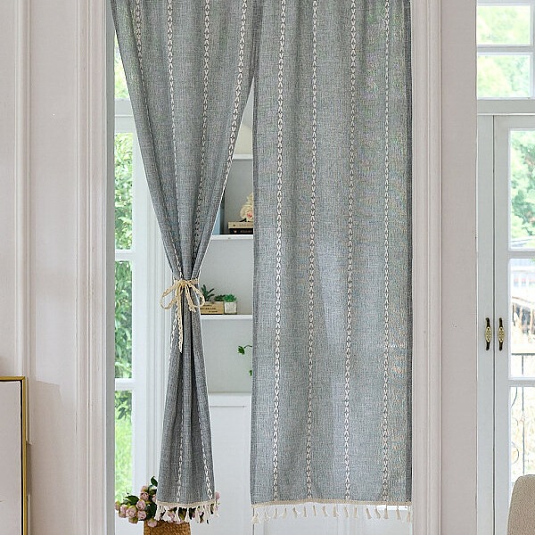 Japanese-Style Cotton and Linen Door Curtain, Half Curtain, Short Curtain for Bedroom and Kitchen, No-Drill Half Curtain, Living Room Partition Curtain, Entryway Curtain, Long Curtain