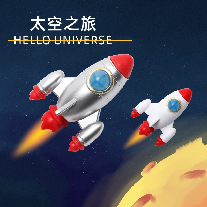 LED luminous spaceship keychain rocket pendant aviation souvenir plastic crafts children's gifts