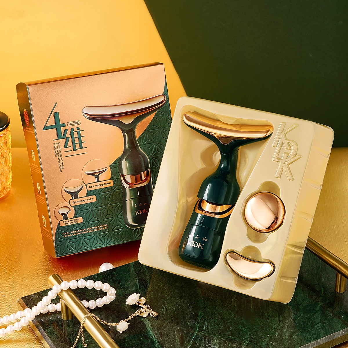 La historia y su aparato de masaje de tres cuerpos de introducción de vibración acústica desvanecer la línea fina de elevación de estiramiento apretado aparato de belleza doméstico