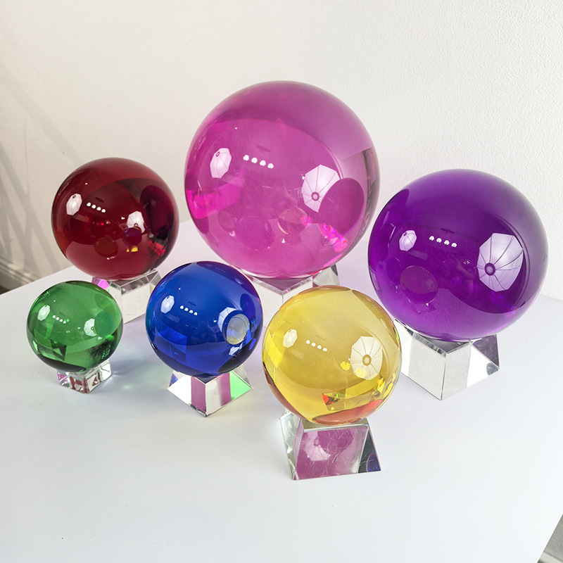 焼き色のクリスタルボール、カラフルな透明な装飾品、中国風の家の装飾、オフィスのティーテーブルの装飾、風水|undefined