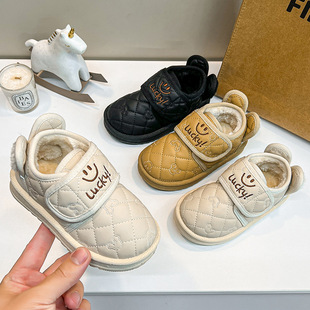 Children's Cotton Shoes, Girls' Snow Boots, 2025 Autumn and Winter New Style, Small and Medium-Sized Kidsren's Warm Winter Shoes, Baby Fleece-Lined Toddler Shoes, Trendy