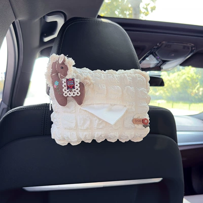Car tissue box/set Cute Auspicious Pony Car Seat - coffee-pony-smile-flower-label-puff-tissue-box