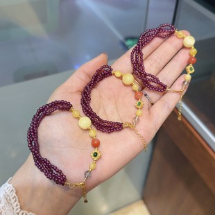 Natural Garnet with Beeswax Bracelet Women's Bracelet Internet Popular Antique Multi-layer Girlfriend Gift Bracelet Jewelry Accessories