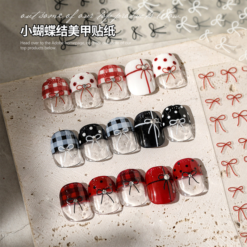 New minimalist lines small bow nail stickers sweet and cute three-dimensional hollow nail back adhesive wholesale