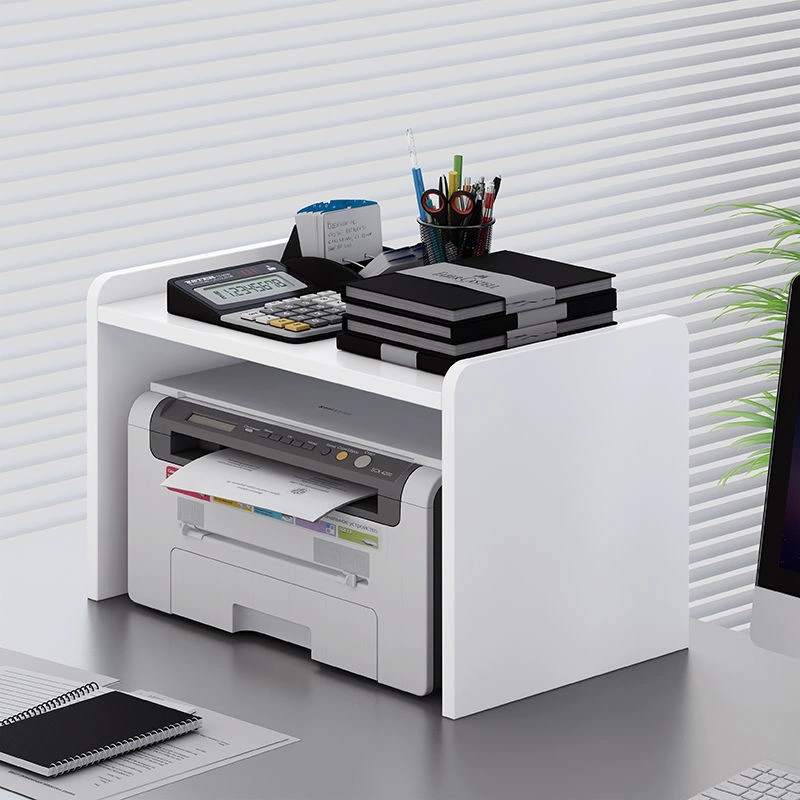 Printer Storage Rack - Desktop Multi-Layer Office Organizer, Desk Shelf Stand in White/Black/Wood