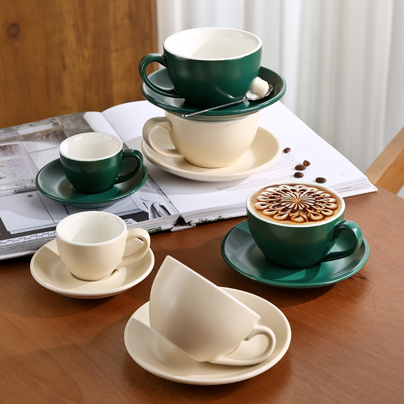 300ml European-Style Ceramic Latte Art Coffee Cup Set for Coffee Shops, Small Luxury Retro Matte Espresso 300ml European-Style Ceramic Latte Art Coffee Cup Set for Coffee Shops, Small Luxury Retro Matte Espresso