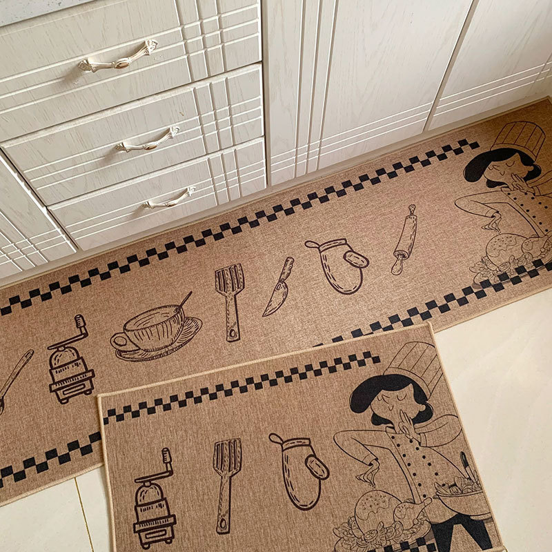 Transfronterizo Amazon cocina esterilla lino absorción esterilla dos piezas set resistente al desgaste esterilla antideslizante cortable hogar image 10