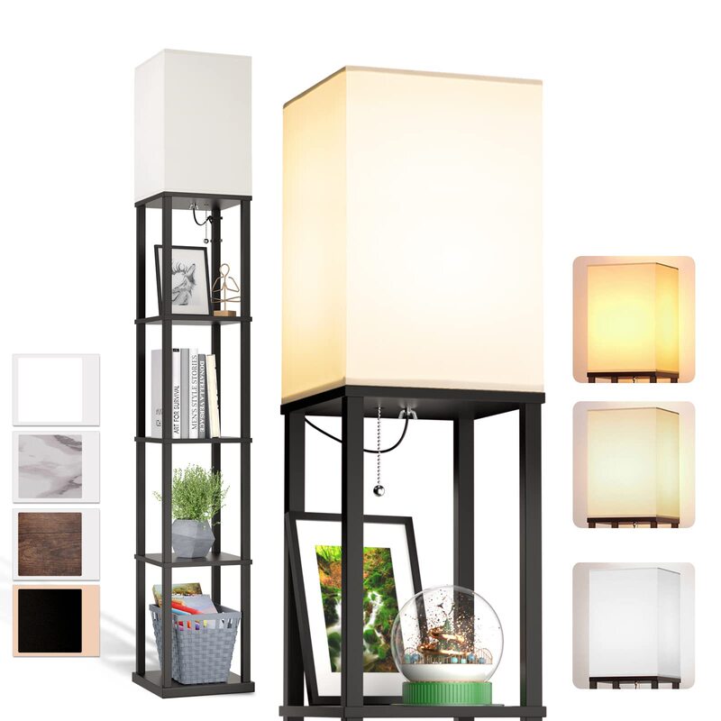 Cross-border floor lamp with shelf modern square standing lamp living room and bedroom corner display bookcase lamp American standard plug Cross-border floor lamp with shelf modern square standing lamp living room and bedroom corner display bookcase lamp American standard plug