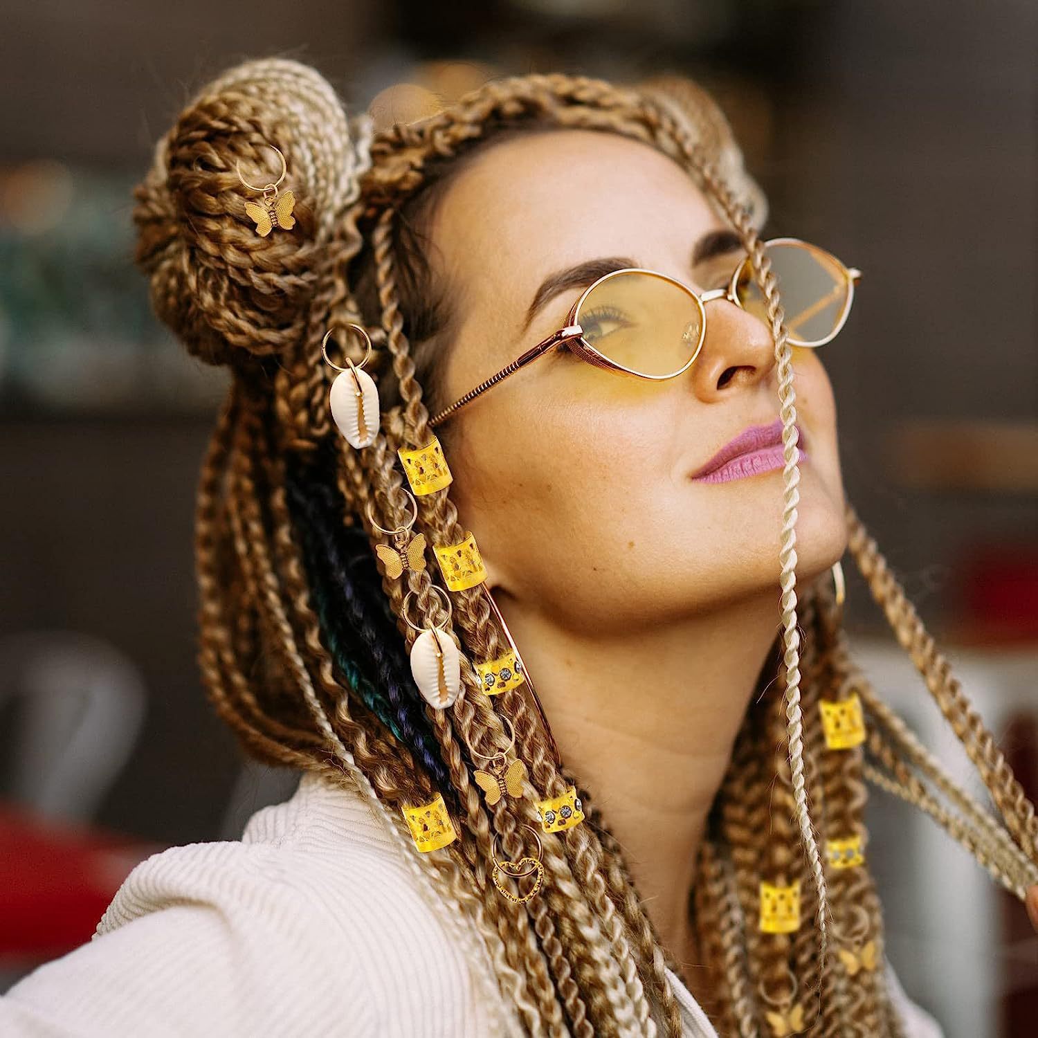 202 piezas DIY conjunto de trenzas de cabello damas trenzas cuentas trenzas anillo de cabello conchas de corazón mariposa joyas de cabello