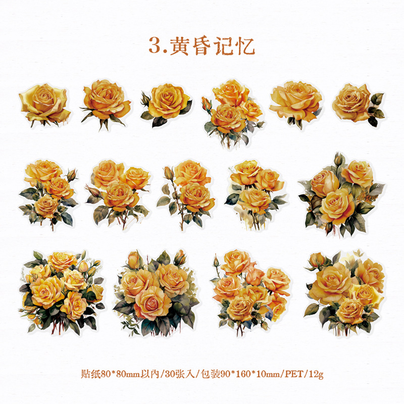 Yan Ji PET pegatinas Rosa aventura serie retro flor diario decoración materiales 30 unidades en 6 modelos