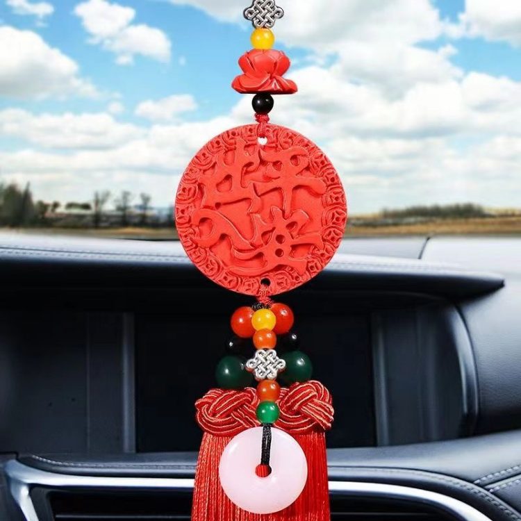 Car Pendant for Attracting Wealth, Double-Sided Safe Entry and Exit, High-End Ethnic Style Exquisite Hanging Ornament for Car Interior Decoration