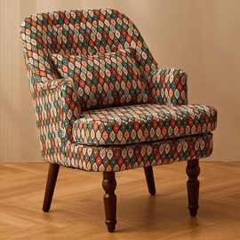北欧阳台卧室单人沙发复古美式懒人休闲椅子灯芯绒网红小沙发