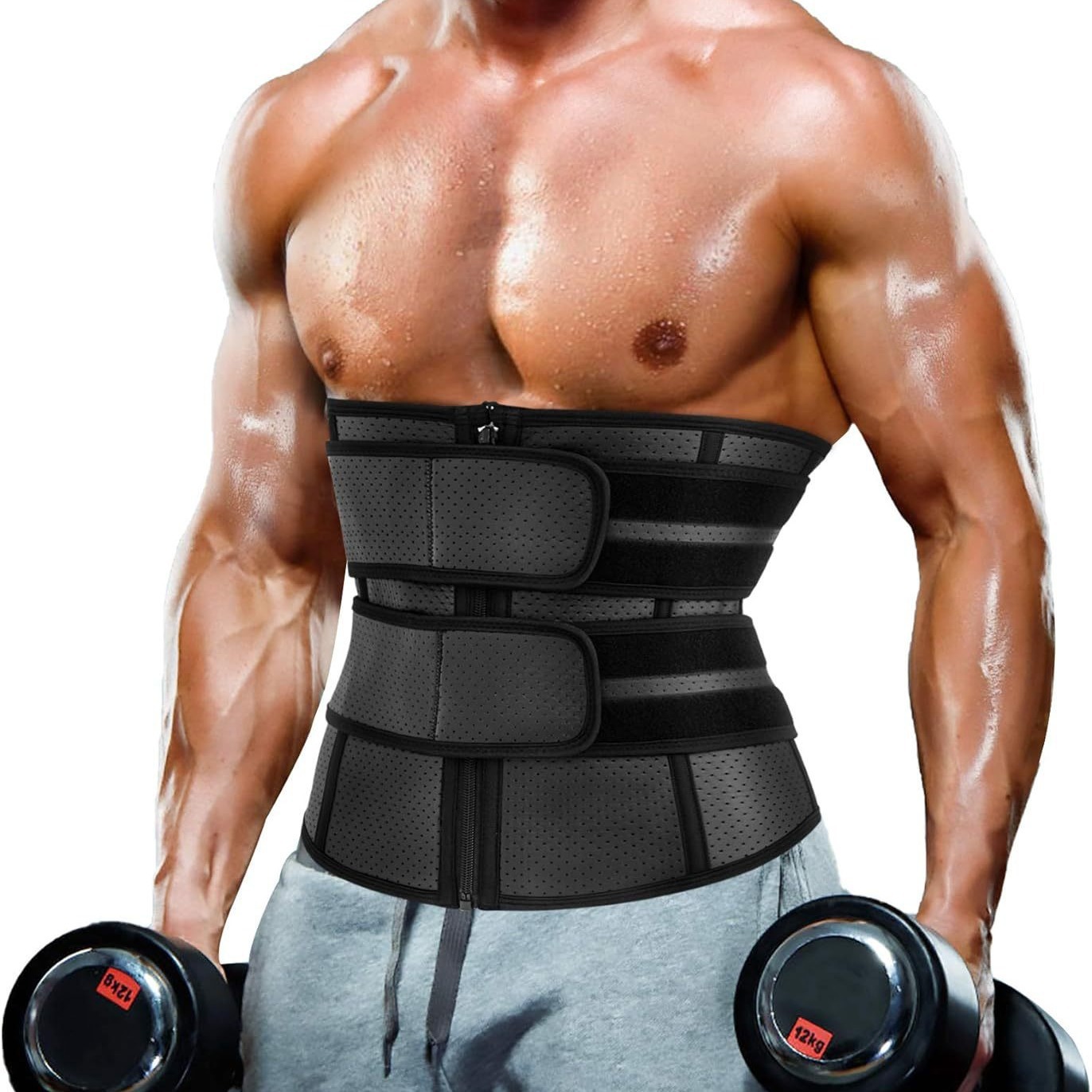 Cross-border Hot-selling High-end Men's Plastic Belt Zipper Tight Waist Tight Abdomen Two Velcro Air-hole Breathable Plastic Belt