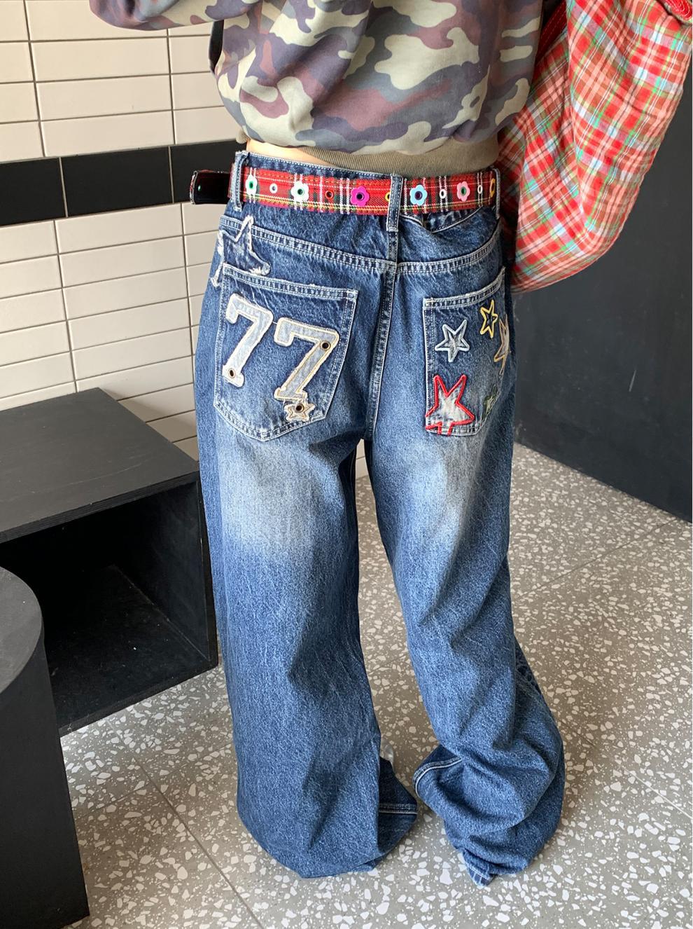 Jeans uomo vintage gamba dritta in denim con patch ricamato_voghion.com